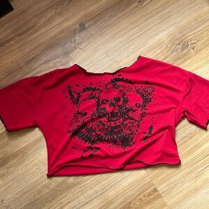 Off the shoulder cropped skull shirt